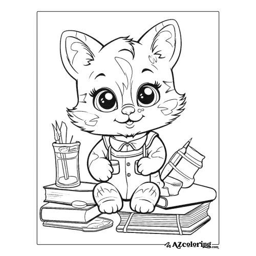 Fox On Books Coloring Page