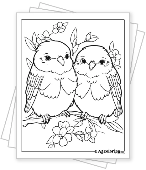 Owls with Flowers Coloring Page