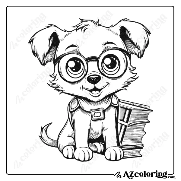 Adorable Dog with Glasses Coloring Page for Kids and Adults