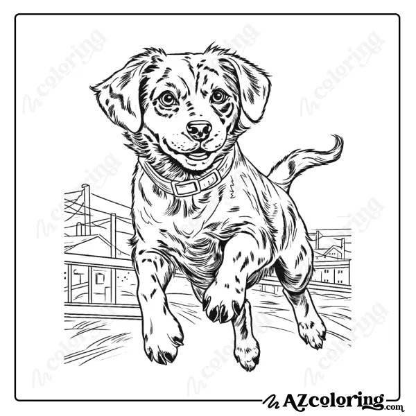 Playful Puppy in Action Coloring Page