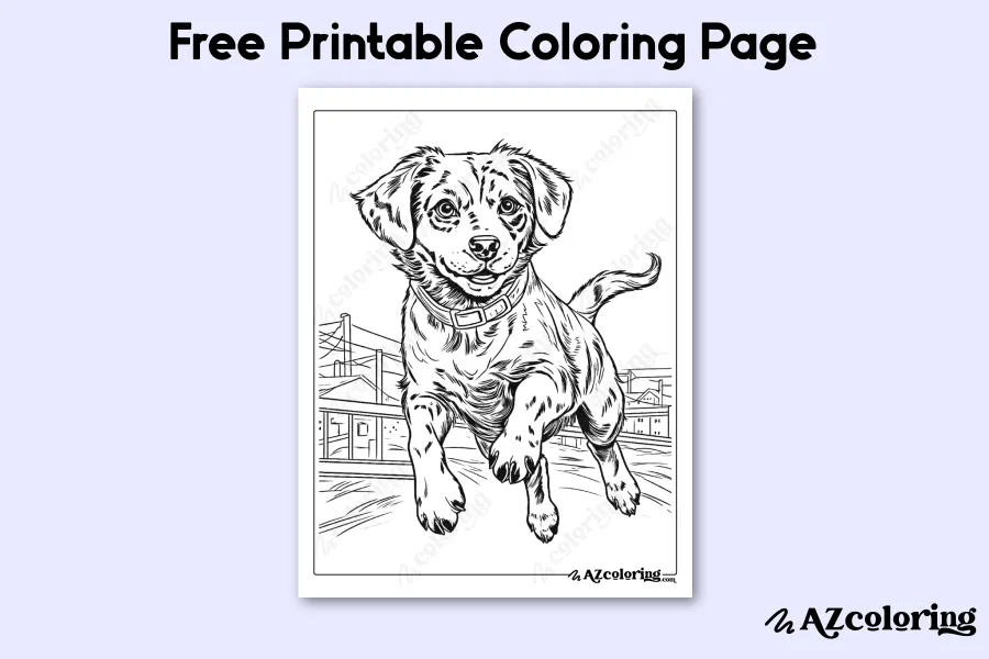 Playful Puppy in Action Coloring Page Playful Puppy in Action Coloring Page