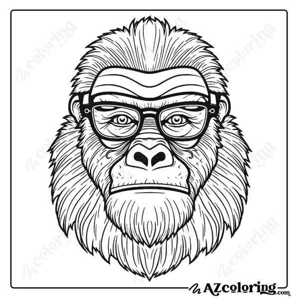 Detailed Gorilla With Glasses Coloring Page for Relaxation