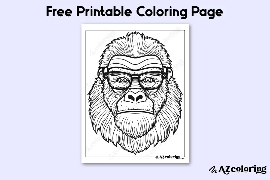 Detailed Gorilla With Glasses Coloring Page for Relaxation Detailed Gorilla With Glasses Coloring Page for Relaxation