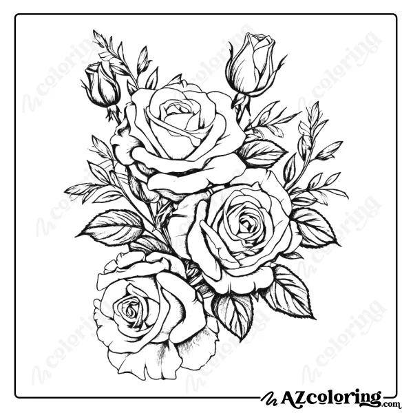 Detailed Roses Bouquet Coloring Page for Relaxation