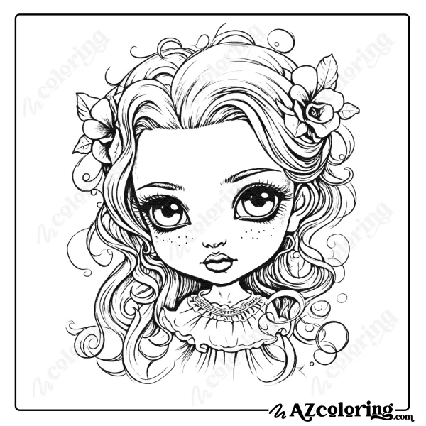 Whimsical Girl with Flowers Coloring Page