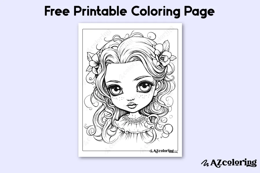 Whimsical Girl with Flowers Coloring Page Whimsical Girl with Flowers Coloring Page
