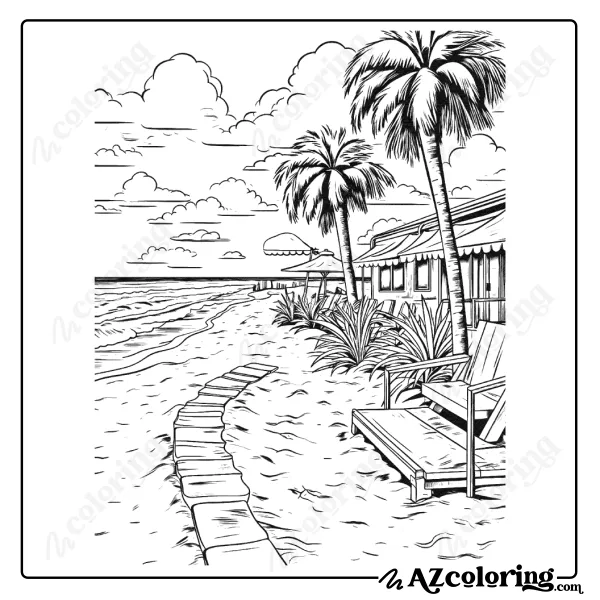 Tranquil Beach Scene Coloring Page